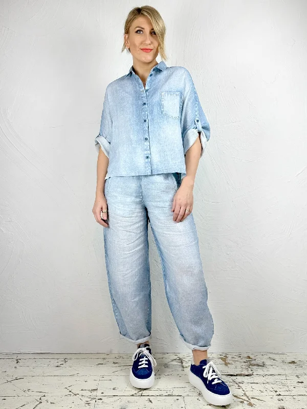 'Tege' Denim-Effect Linen Shirt