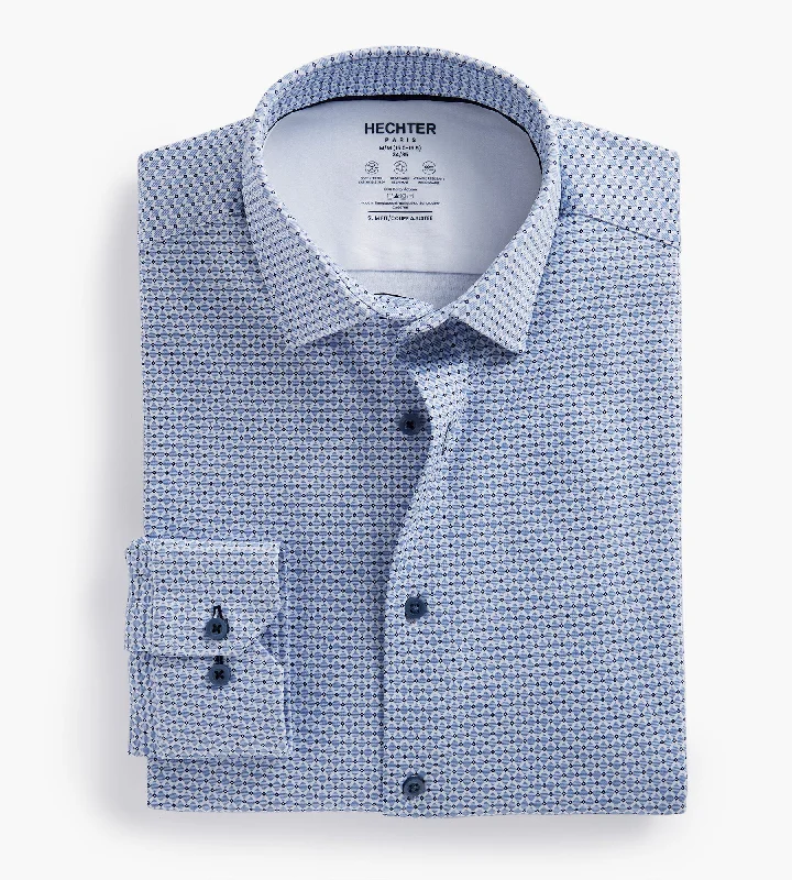 Slim Fit 360° Stretch Knit Non-Iron Soft Touch Geo Print Jersey Dress Shirt