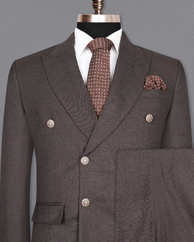 Tundora Brown Subtle Windowpane Double Breasted Wool Rich Suit