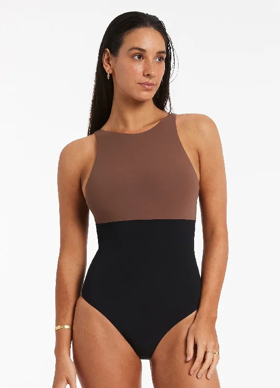 Versa High Neck One Piece - Latte