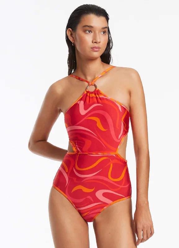 Vortici High Neck Trim One Piece - Cherry