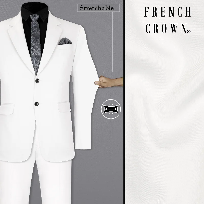 Bright White Solid Stretchable Premium Cotton Traveler Suit