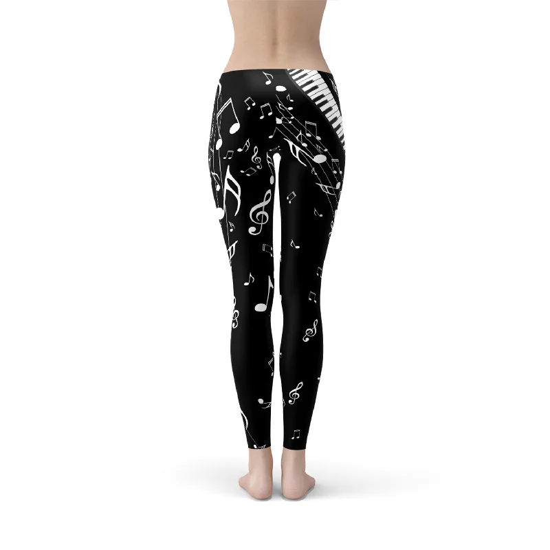 Womens Piano Notes Black Leggings