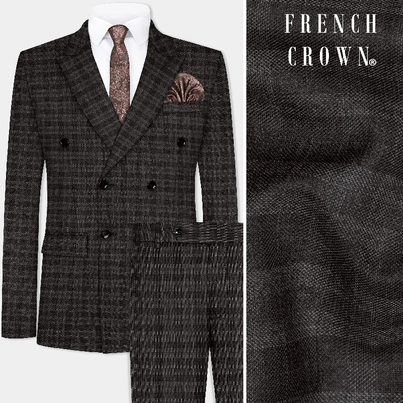 Zeus Brown With Emperor Plaid Wool Blend Double Breasted Suit