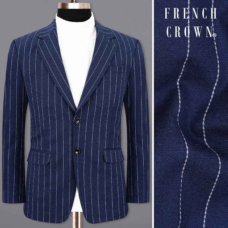 Zodiac Blue Striped Single Breasted Blazer