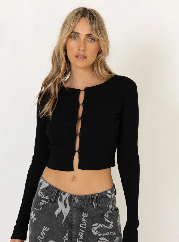 BUTTON UP LS TOP - BLACK