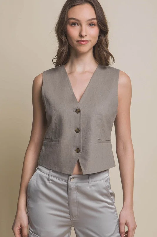 Linen Button Down Vest Top